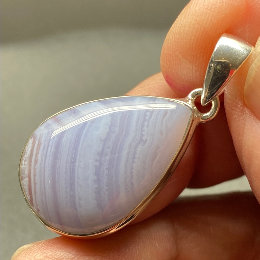 Blue Lace Agate Pendant in Solid Sterling Silver 925 - Picture 5 of 7